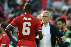 Manchester United manager José Mourinho consoles Paul Pogba of Manchester United during Chelsea vs Manchester United, Emirates FA Cup Final Football at Wembley Stadium on 19th May 2018